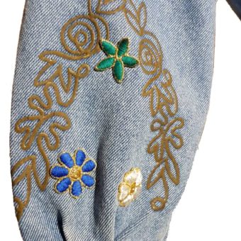 Jeans crop  – Jacke Damen Blumen- Stickerei